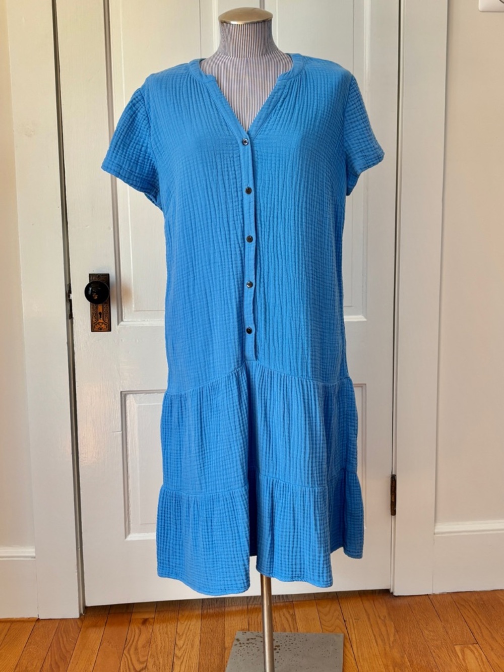 J. Jill Blue Tiered Button-Front Dress Size Small